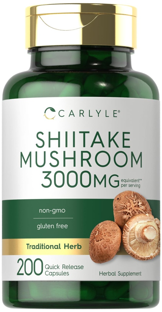 Carlyle Shiitake Mushroom Extract | 3000 mg | 200 Capsules | Non-GMO, Gluten Free