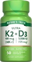 Doğanın Gerçek Vitamini K2 MK7 Kompleksi | 100 mcg | 50 Softgels | D3 | Non-GMO & Gluten Free Supplement Supplement Supplement