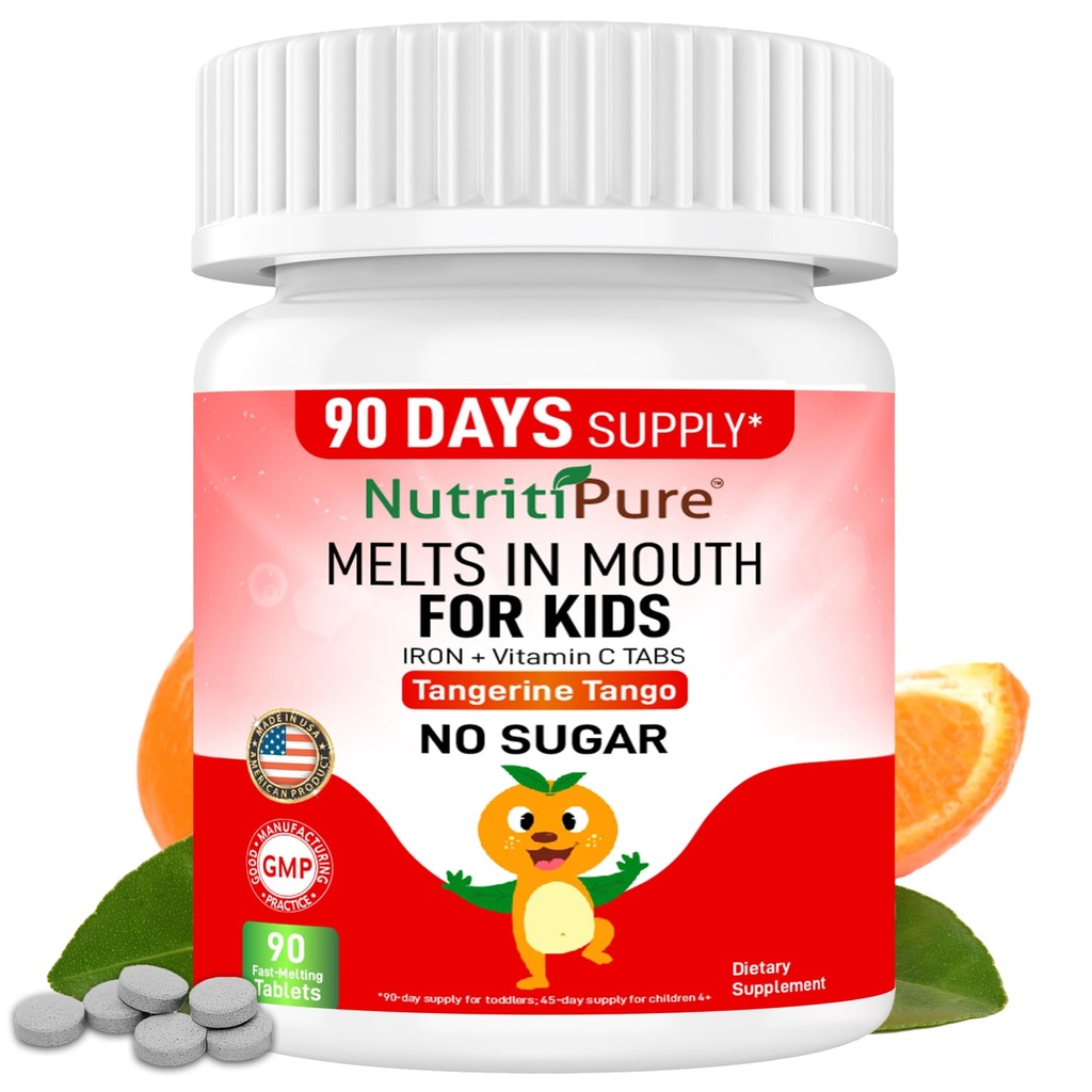 Kids Chewable Iron Supplement, Ferronyl® Carbonyl Iron 9 mg, Vitamin C 30 mg, Tangerine Tango Orange Flavor, 90 Count