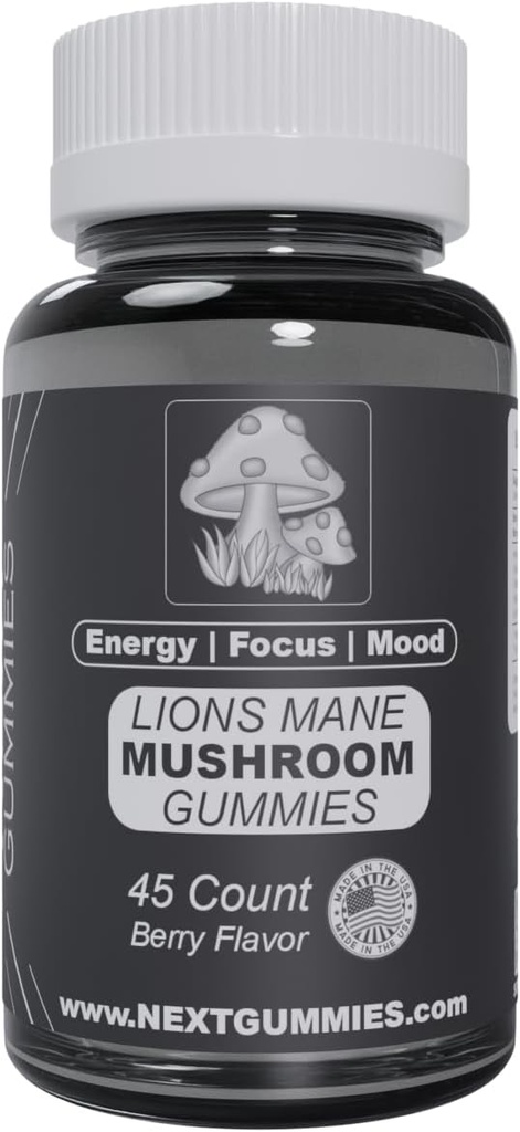 Sonraki Gummies 45-Count Lion's Mane Mushroom Gummies - Natural Berry-flavored Gummy Supplements for Mood Boosting, Energy & Focus, Vegan, Non-GMO, 100.0 miligram