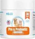 NBJU Probiotics for Dogs Cat Probiotic Chews Support Gut Health, Immunity Health, Diarrhea, Digestive Health & Seasonal Allergies - Chicken Flavor - 30 Chews Prebiotics and Probiotics