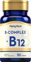 Piping Rock Vitamin B Kompleks | 180 Tabletler | B12 | Vegetarian, Non-GMO, Soy Free Supplement