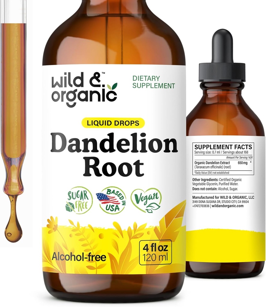 Άγρια & οργανικά Dandelion Root Extract Drops - Liver Cleanse Detox Υποστήριξη - Dandelion Βάμμα για την υγεία του ήπατος - Vegan, ζάχαρη & αλκοόλ-ελεύθερο συμπλήρωμα υγρού - 4 fl oz