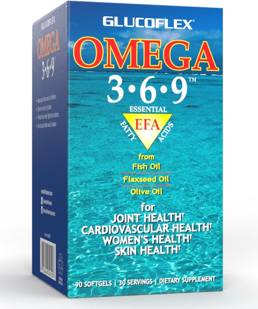 vGlucoflex Omega 3-6-9, EPA/DHA Ortak Sağlık için Omegas, 30 hizmetkar