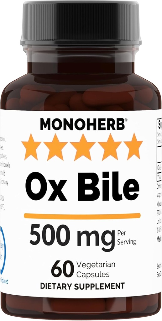 Ox Bile 500 mg - 60 Veg Capsules | 250 mg per Capsule - 2 Capsules: 500 mg - 30 Hizmet