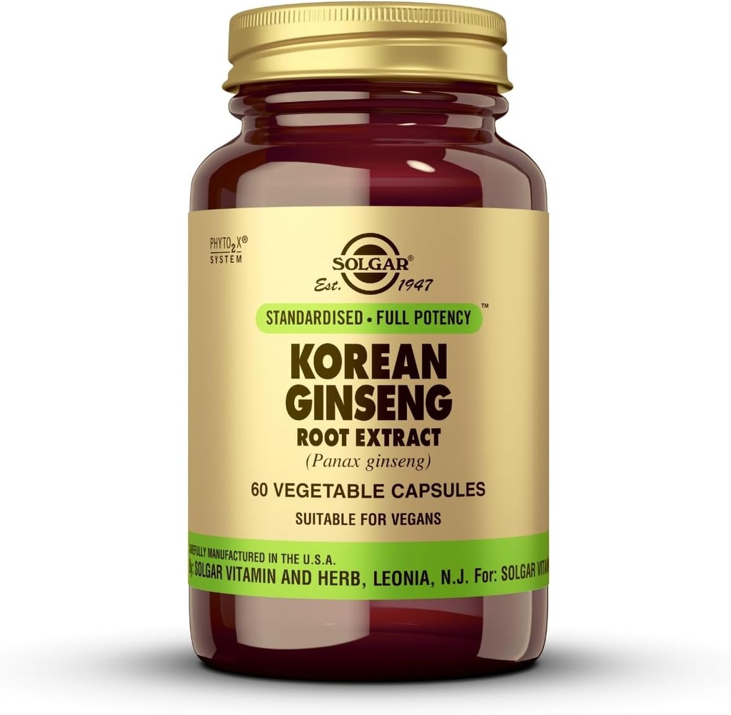 Solgar Korean Ginseng Root Extract, 60 κάψουλες λαχανικών - Ανοσοποιητική Υποστήριξη - Τυποποιημένη, Πλήρης Ικανότητα (SFP) - Μη ΓΤΟ, Vegan, Χωρίς Γλουτένη, Χωρίς Γαλακτοκομικά, Kosher - 60 εξυπηρετούν