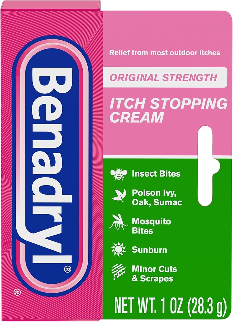 Benadryl Original Strength Itch Stopping Anti-Itch Cream, Diphenhydramine HCl Topical Analgesic & Zinc Acetate Skin Protectant, Relief from Most Outdoor Itches, 1 oz (Pack of 6)