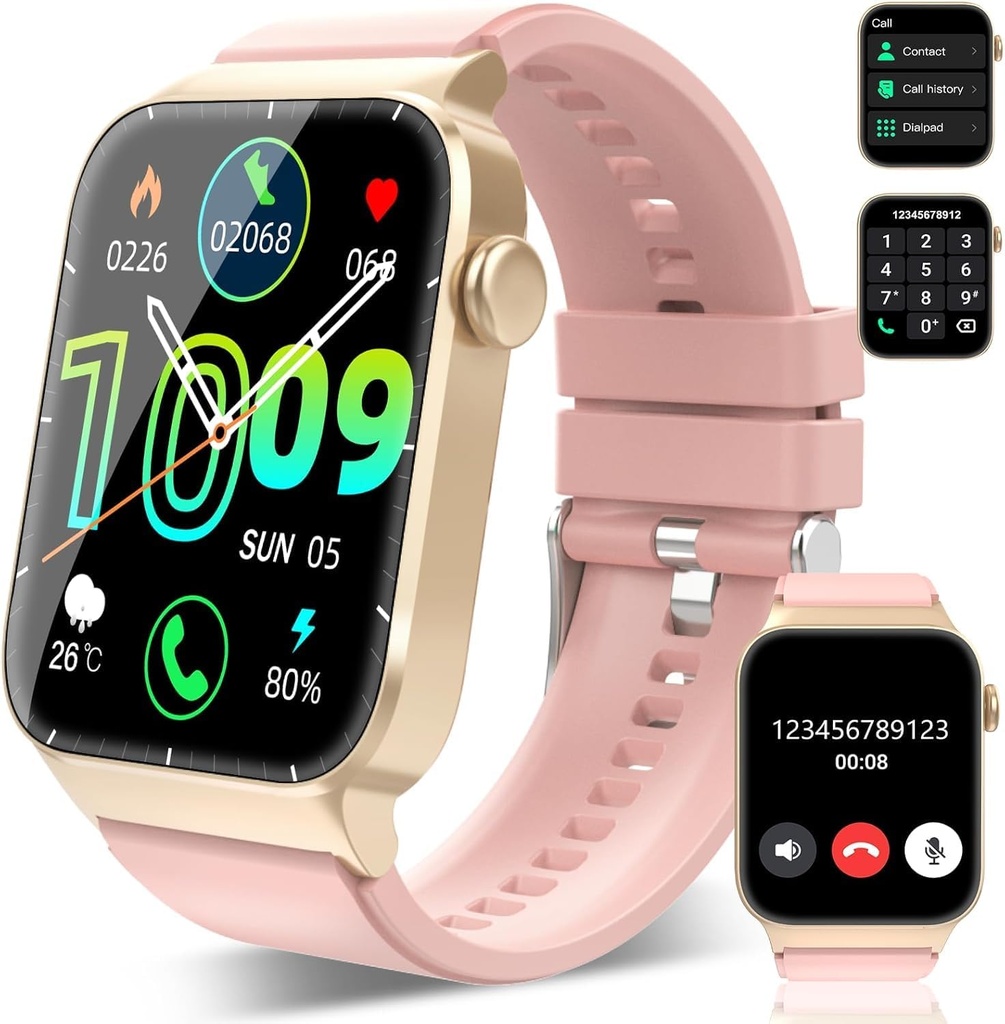 Erkekler için Akıllı İzleme (Answer/Make Calls), 1.85" HD Smartwatch, Fitness Watch with 112 Sports Modes, Heart Rate Sleep Monitor/Step Counter, IP68 Su Fitnessu Android için, Deep Pink Pink