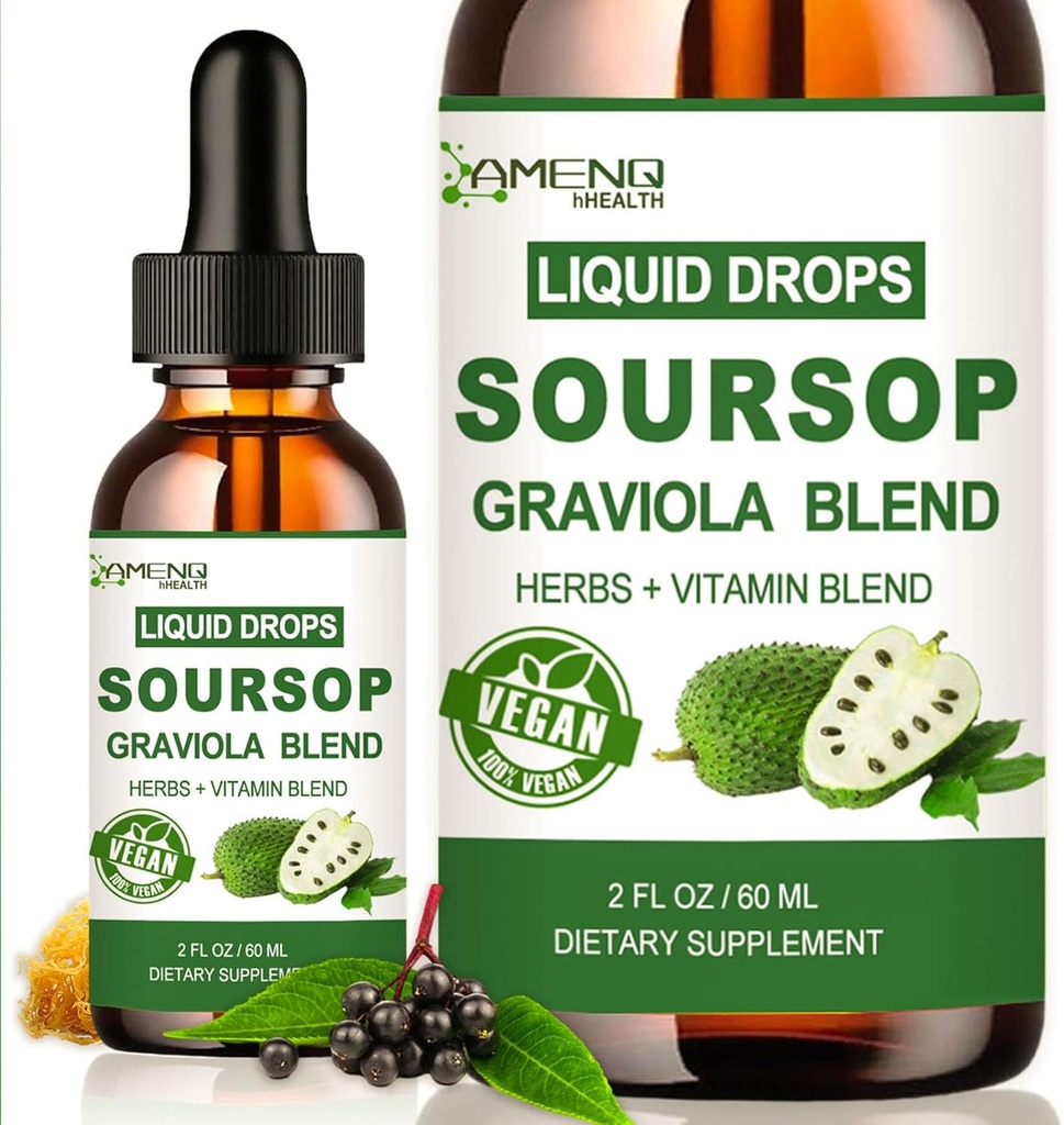 Soursop Graviola Liquid Drops, Organik Soursop W / Deniz Moss, Yaşlı Vitamin C ve çinko, 16-in-1 Soursop Bitters Sıvı Hücre Desteği, Antioksi ve Immune Support 2 Fl/Oz