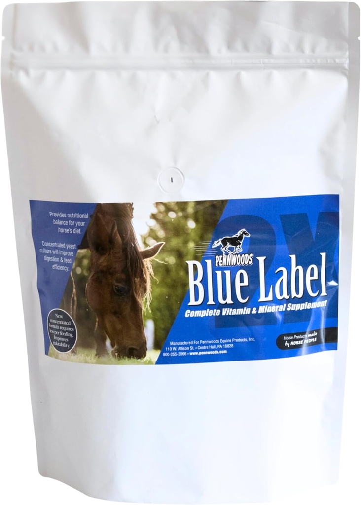Pennwoods Equine Products Blue Label 2x - 4 LBS | Horse Vitamin | Strength | Horse Supplement | Improve Digestion | Feed Efficiency | Weight Gain | Body Conditioning | Horse Nutrition | Endurance | Ho
