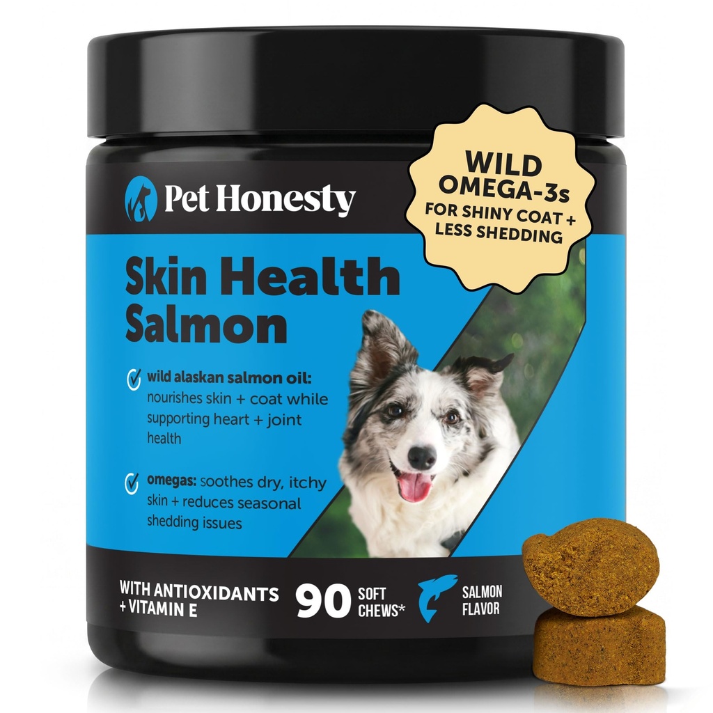 Pet Honesty Skin Health Salmon Chews - Köpekler için Yardım, Omega 3 Balık Yağı Köpekler için Doğal Salmon Yağı, Sağlıklı Cilt ve Önlük Için Dog Chews için Doğal Salmon Yağı, Shedding, Dog Fish Oil Supplements - 90 Ct