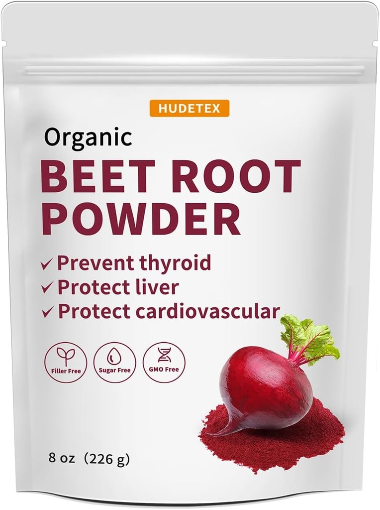 Hudetex Beetroot Toz Organik, 8oz, Freeze kuru Supports Liver Function & Body Energy, Keep Youth,Rich in Vitamin B12, Iron, Folic Acid - Non-GMO, Vegan