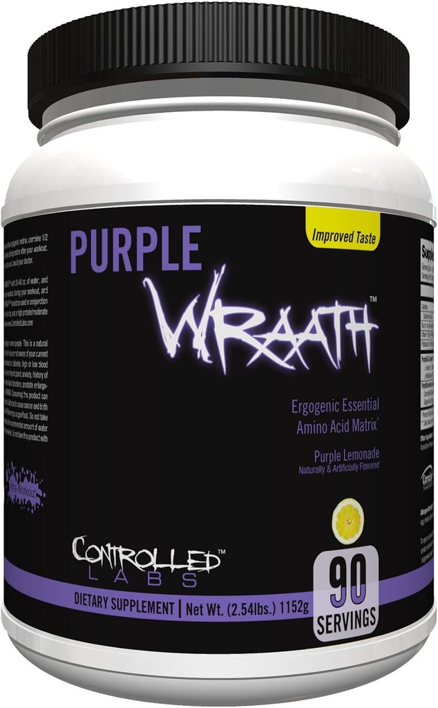 Ελέγχονται LABS Purple Wraath, BCAA και EAA Amino Acid Supplement, με την αντοχή ανάμειξη Ενδό Σκόνη προπόνησης, Βέλτιστη αντοχή, Focus, και Stamina (Λεμονάδα, 90 εξυπηρετούν)