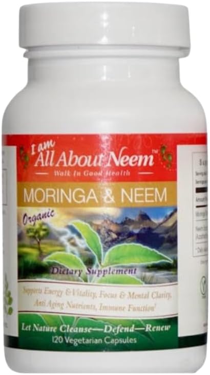 Organik Moringa 400 mg & Neem Leaf 500 mg Capsules – 120 Kont – Detox & Superfood Beslenme – Vegan, Cruelty-Free, Non-GMO – Immune, Skin & Energy Support – Made in USA