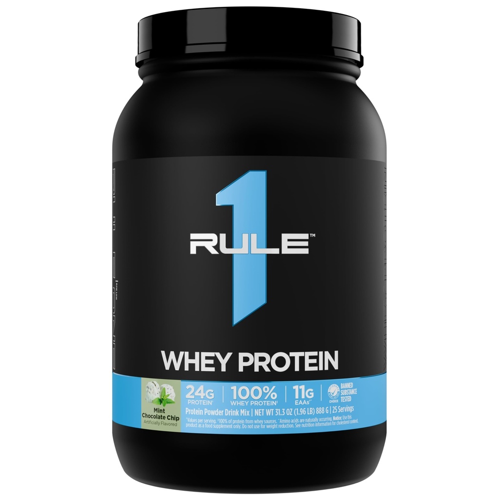 Rule 1 Proteins Whey Protein Powder, Mint Chocolate Chip, 25 Servings | 24g Fast-Acting Protein from All-Whey Sources with Naturally Occurring EAAs & BCAAs for Workout Recovery or Anytime Use