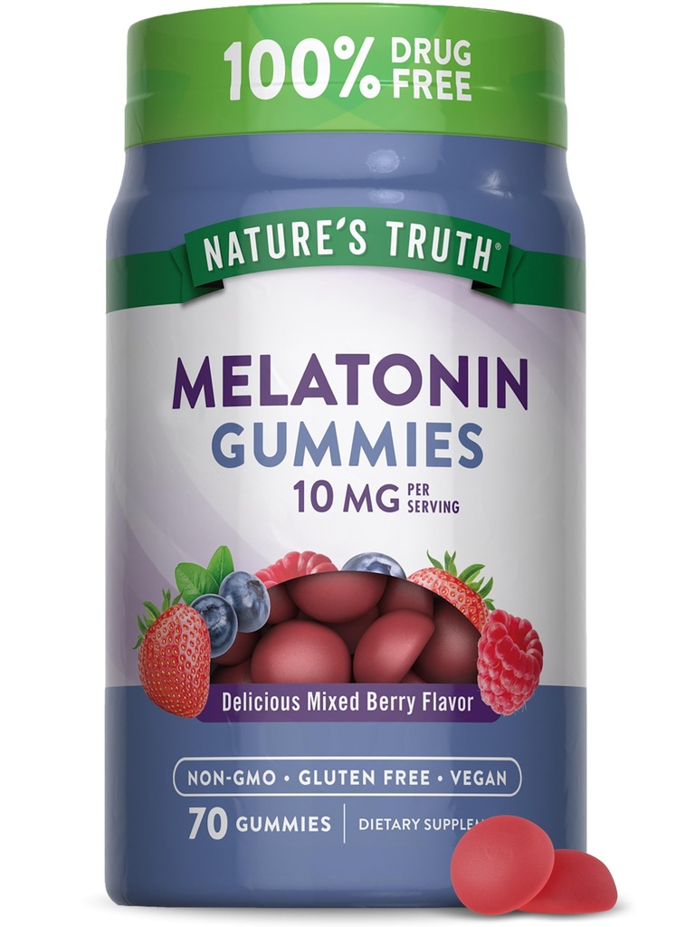 Doğanın Gerçek Melatonin 10 mg Gummies | 70 Kont | Berry Flavor | Vegan, Non-GMO ve Gluten Free Supplement Supplement