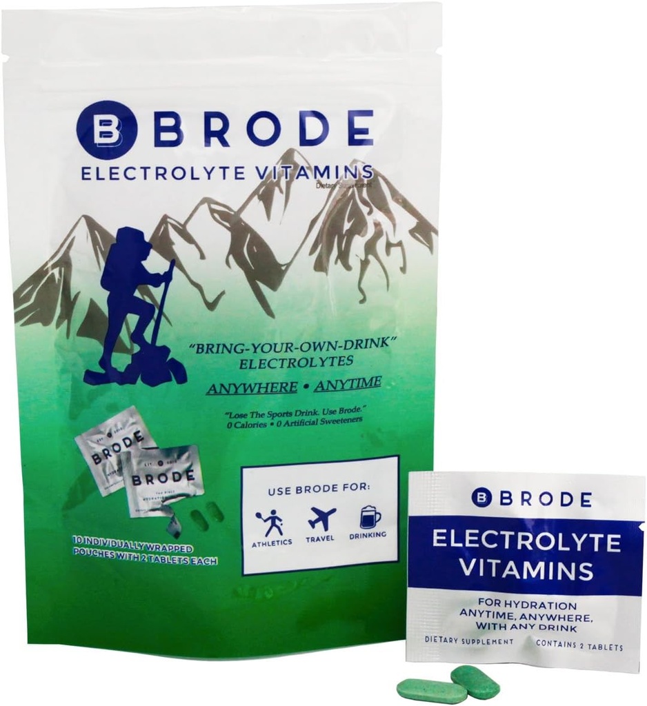 Brode Electrolyte Vitamini - Portre Zero-Sugar Elektrolyte Tabletler - No Gross Flavor - Spor, Gece Hayatı, Jetlag, 5 Essential Electrolytes + 9 Vitamins