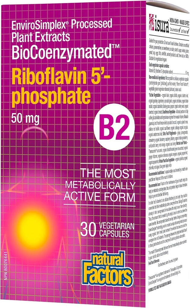 BioCoenzymatedRiboflavin5'-Phosphate 50mg Doğal Faktörler 30 VegCaps
