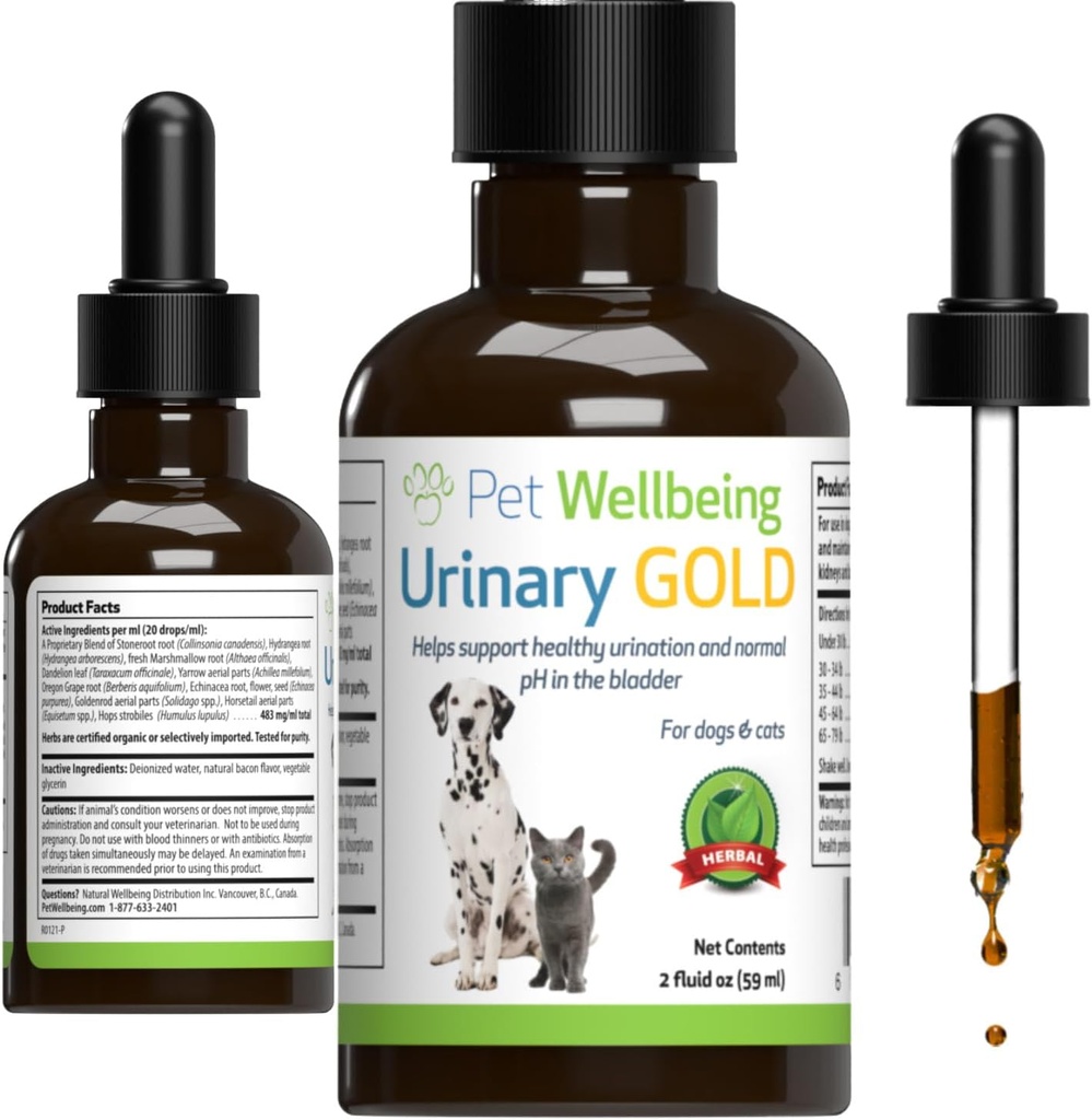 Pet Wellbeing Urinary Gold for Dogs - Vet-Formulated Multi-Herb Urinary Tract Support - Bladder Health & Urinary System Wellness - Φυσικό συμπλήρωμα σκύλων - Υγρή Φόρμουλα 2 oz (59ml)