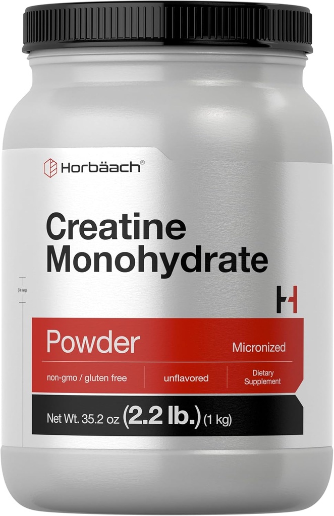 Horbäach Creatine Monohydrate Powder | 2.2lbs (35.2 oz) | Micronized and Unflavored | Vegetarian, Non-GMO, and Gluten Free Supplement