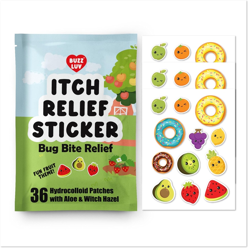 Hydrocolloid Itch Relief Patch, For Mosquitos, Ticks, Midges, Sandflies Bug ısırık Yardım, Anti-Itch Patch with Aloe and Witch Hazel, Insect bite Relief, Kid-Friendly, Natural Fruit Theme