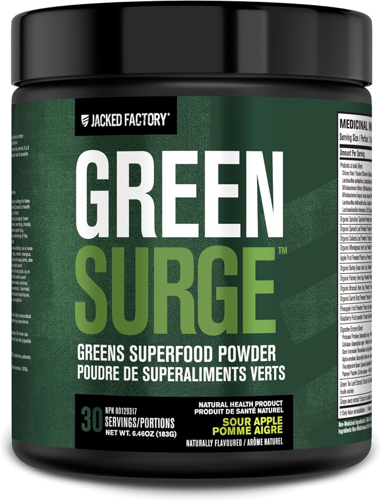Jacked Factory Green Cerrah Green Superfood Toz- Keto Friendly Greens Drink w/Spirulina, Buğday & Barley Grass, Organik Yeşiller - Yeşil Çay Ekstraksiyon, Probiyotikler & Digestive Enzymes - Sour Apple