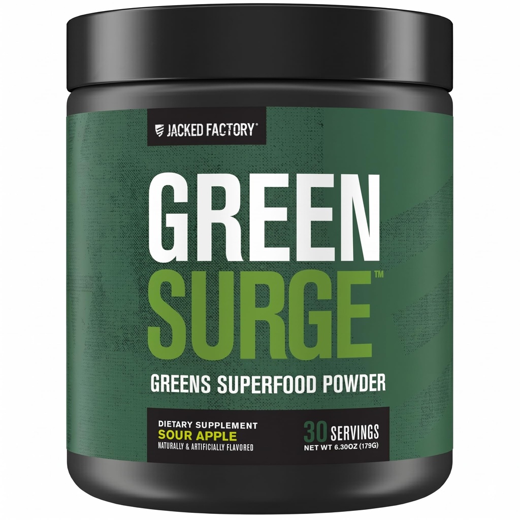 Jacked Factory Green Cerrah Green Superfood Toz- Keto Friendly Greens Drink w/Spirulina, Buğday & Barley Grass, Organik Yeşiller - Yeşil Çay Ekstraksiyon, Probiyotikler & Digestive Enzymes - Sour Apple