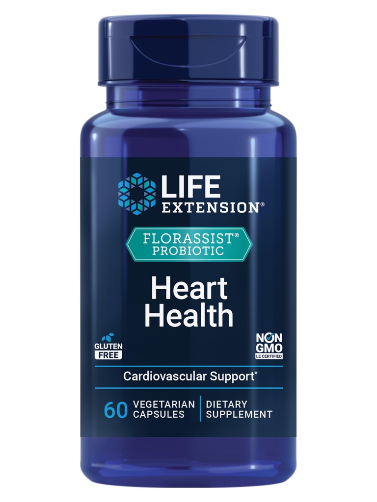 Life Extension FLORASSIST® Probiyotik Heart Health, Lactobacillus reuteri 30242, Kalp Sağlığı ve Zaten Sağlıklı Kolesterol Seviyeleri, Gluten-Free, Non-GMO, Vegetarian, 60 Capsules