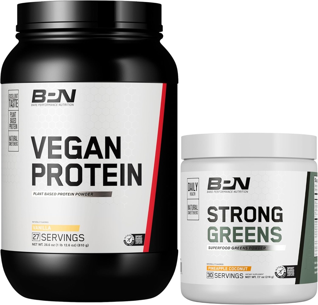BARE PERFORMANCE NUTRITION BPN Vegan Vanilla Protein + Strong Greens Pineapple Coconut Bundle