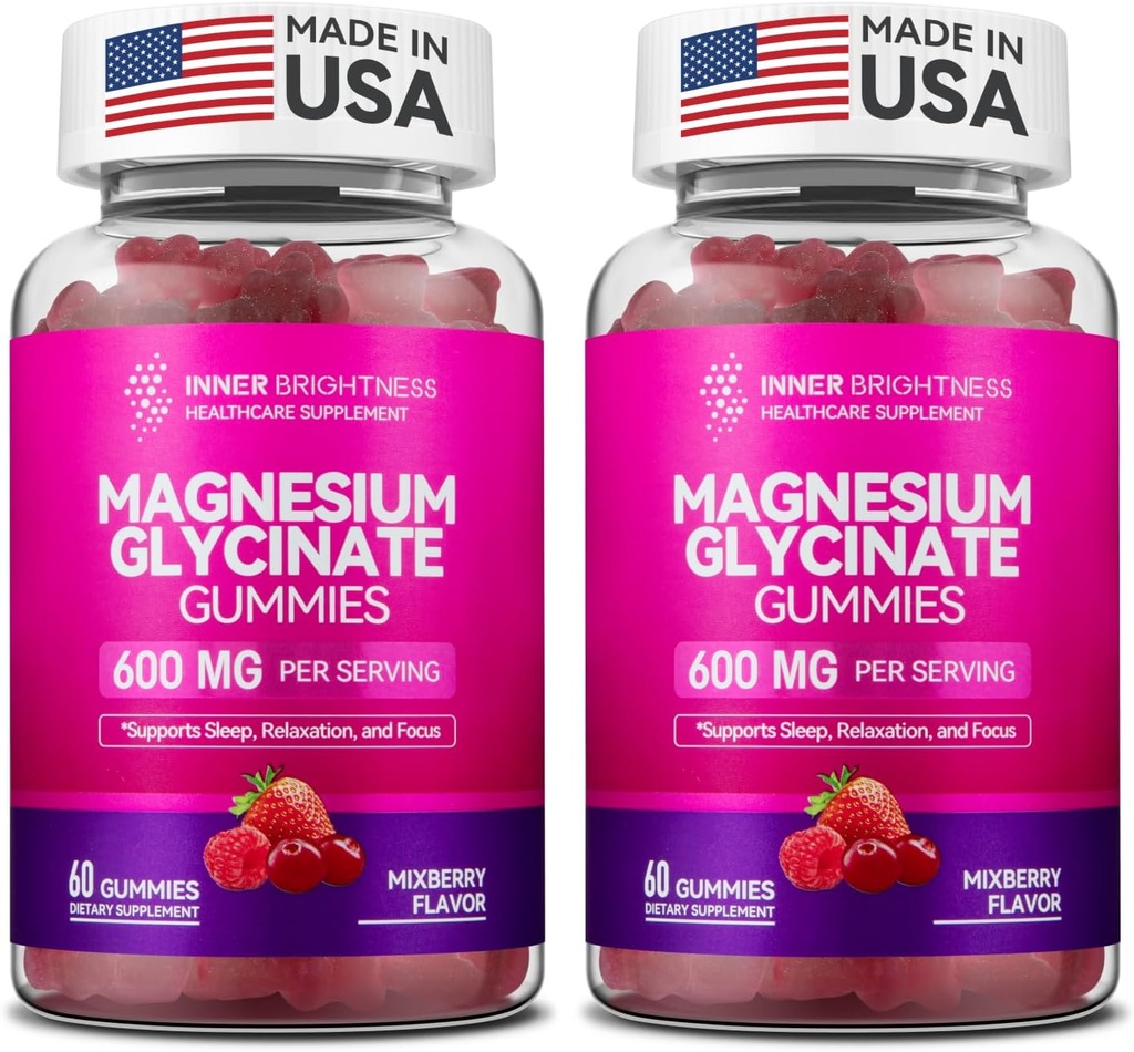 Magnesium Glycinate Gummies 600mg, Non-GMO, Gluten-Free, Magnesium Gummies for Adults, Sleep, Relaxation & Focus, Mixed Berry, 120 Count