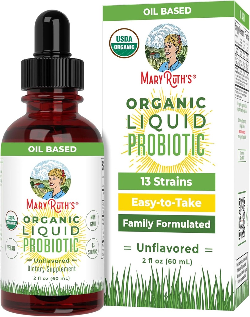 MaryRuth Organics USDA Organik Sıvı Probiyotik | Digestive Health | Kadınlar için Probiyotikler, Erkekler, Çocuklar | Asitofili Probiyotik | Vegan | Seyahat Dostu | 20 Hizmet
