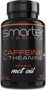 SmarterVitamins 200 mg Caffeine Pills - MCT% 100 Coconuts + 100 mg L-Theanine, Enerji ve Focus, Genişletilmiş Yayın Kapsülü, 50 Liquid Softgels