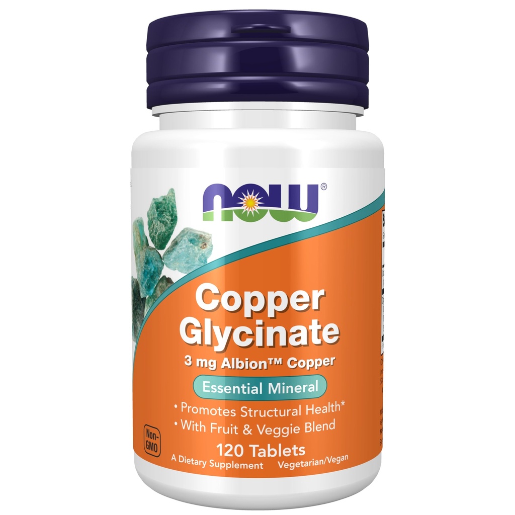 Şimdi Gıdalar Tamamlar, 3 mg Albion Copper ile Bayan Glycinate, Yapısal Sağlık*, 120 Tablet, Işık Gray, Tan