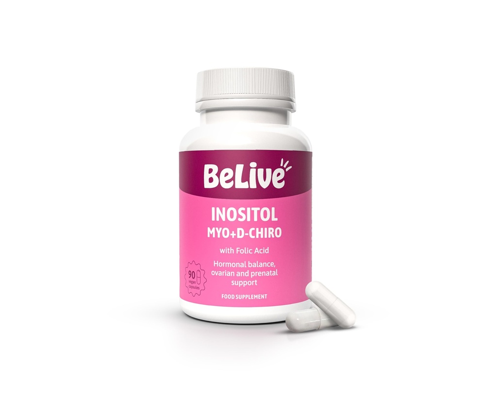 BeLive Myo-Inositol & D-Chiro Inositol Capsules - 90Ct I Inositol Supplement with Folic Acid Supplements for Woman, Optimal 40:1 Oran (1)