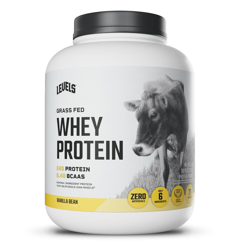 Seviyeler Grass Fed Whey Protein Toz, Yapay Değil, 24G Protein, Vanilla Bean, 5LBB