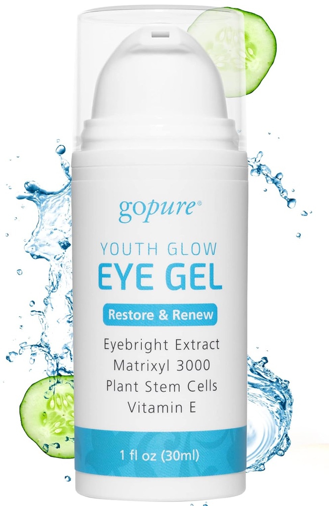 goPure Youth Glow Eye Gel - Anti-Aging Eye Cream That Soothes ve Hydrates, Matrixyl 3000 ve Hyaluronic Acid for improve the Look of Puffiness, Dark Circles ve Under Eye Bag - 1 fl ozz