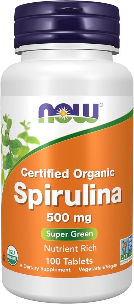 Şimdi Tamamlar, Organik Spirulina 500 mg ile Vitaminler, Mineraller ve GLA (Gamma-Linolenic Acid), 100 Tablet