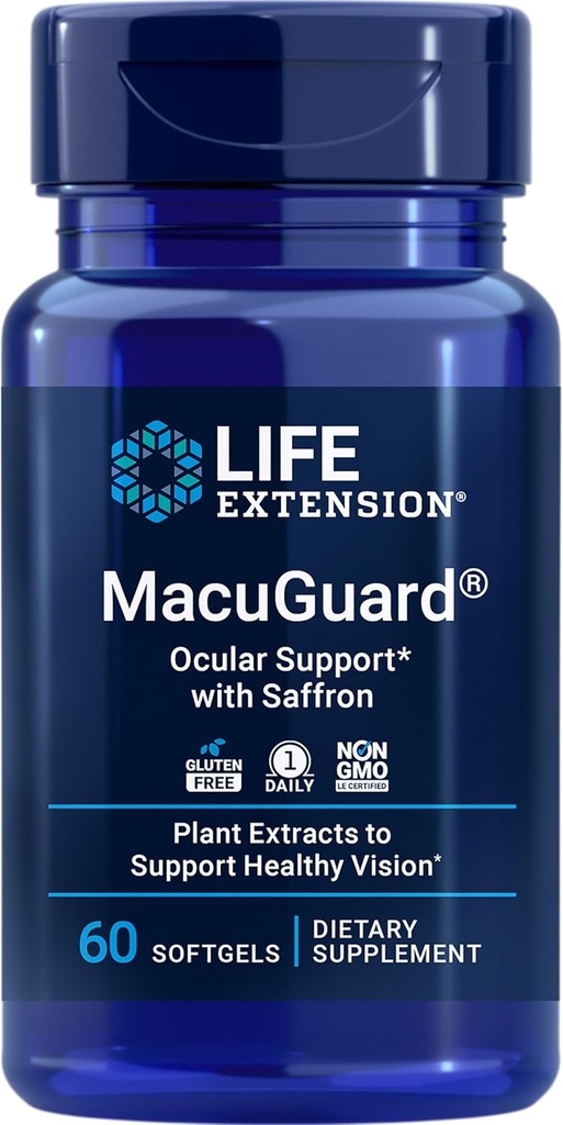 Life Extension MacuGuard Ocular Support with Saffron – Eye Health Supplement for Health Vision – Lutein, Meso-zeaxanthin, zeaxanthin, Saffron – Gluten-Free, Non-GMO – 60 yumuşakgels