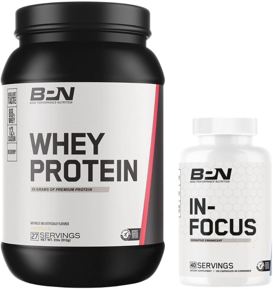 BARE PERFORMANCE NUTRITION BPN Whey Protein Powder & In-Focus Cognitive Support Bundle
