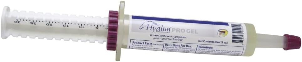 Υαλογικό Hyalun PRO Gel – Hyaluronic Acid Joint Supplement – Προ & Post Event Booster – 30cc Equine Syringe Oral – 3 Full Administrations Hyalun 100mg Pure Hyaluronic Acid (HA)