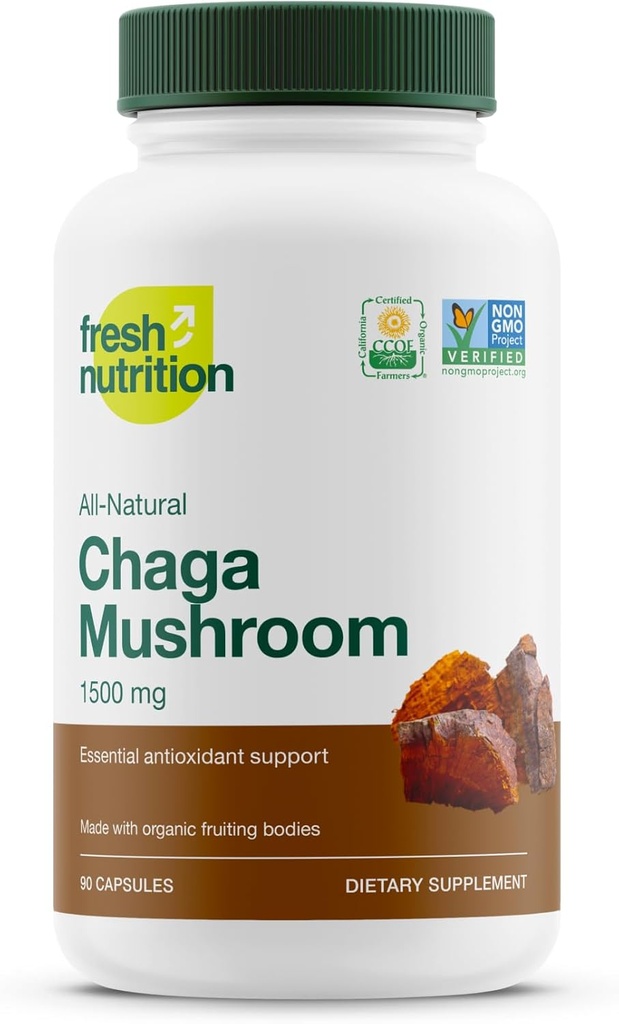 Organik Chaga Mushrooms - En Güçlü DNA, Fiber'de 1500 mg - GMO, Gluten & Soy Free, Vegan Dostu Dostu Dostum