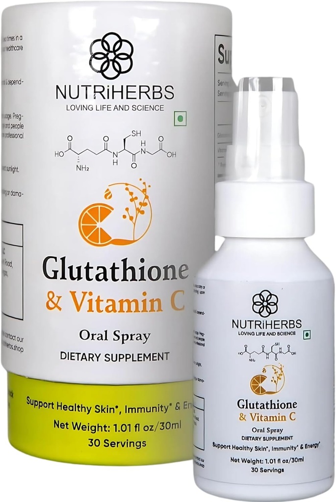 Nutriherbs Glutathione Στοματικό σπρέι με βιταμίνη C - Ενισχυμένη Απορρόφηση, Αντιοξειδωτικά Συμπληρώματα, Ανοσία Υποστήριξης, Υγιεινό Δέρμα & Μαλλιά (30 ml)