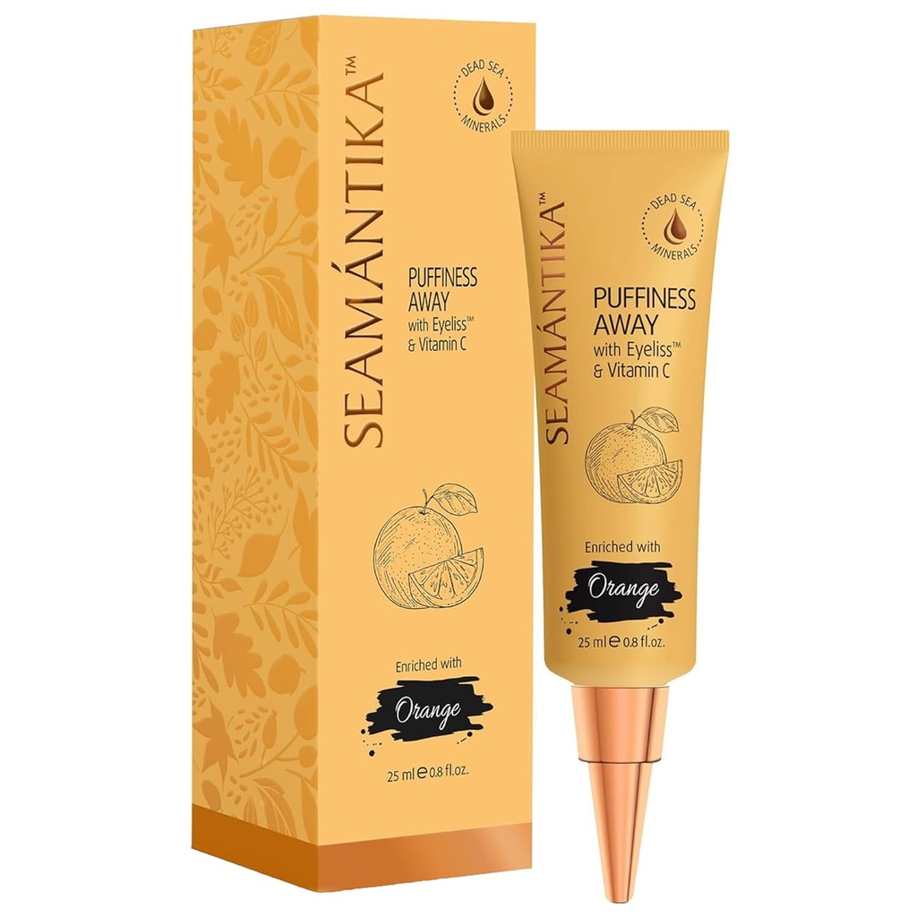 SEAMANTIKA PAFHINESS AWAY Eye Cream 0.8 fl.oz - Instant Eye Bag Remover Puffy with Eyeliss; Βιταμίνη C, κάτω από Eye Puffiness Reducer Instant Results, Προσωρινή μείωση των ρυτίδων & σκοτεινών κύκλων