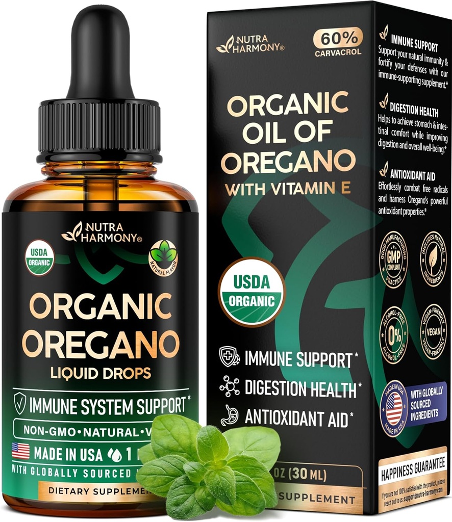 USDA Organik Oregano - Vitamin E ile Sıvı Merdivenler - ABD'de Yapılan - Immune Desteği için Tamam, Digestion Health & Antioksi - Non-GMO, Natural, Vegan - Pills, Capsules, Softgels 1 fl ozzz