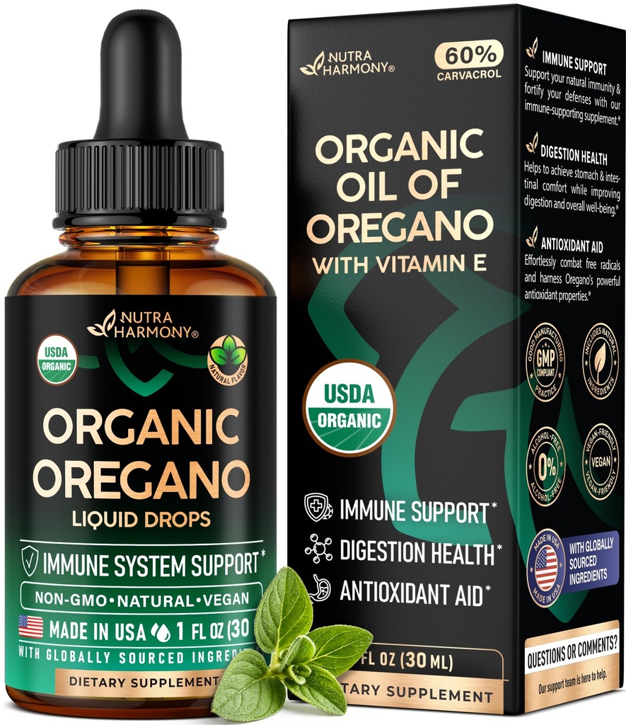 USDA Organik Oregano - Vitamin E ile Sıvı Merdivenler - ABD'de Yapılan - Immune Desteği için Tamam, Digestion Health & Antioksi - Non-GMO, Natural, Vegan - Pills, Capsules, Softgels 1 fl ozzz