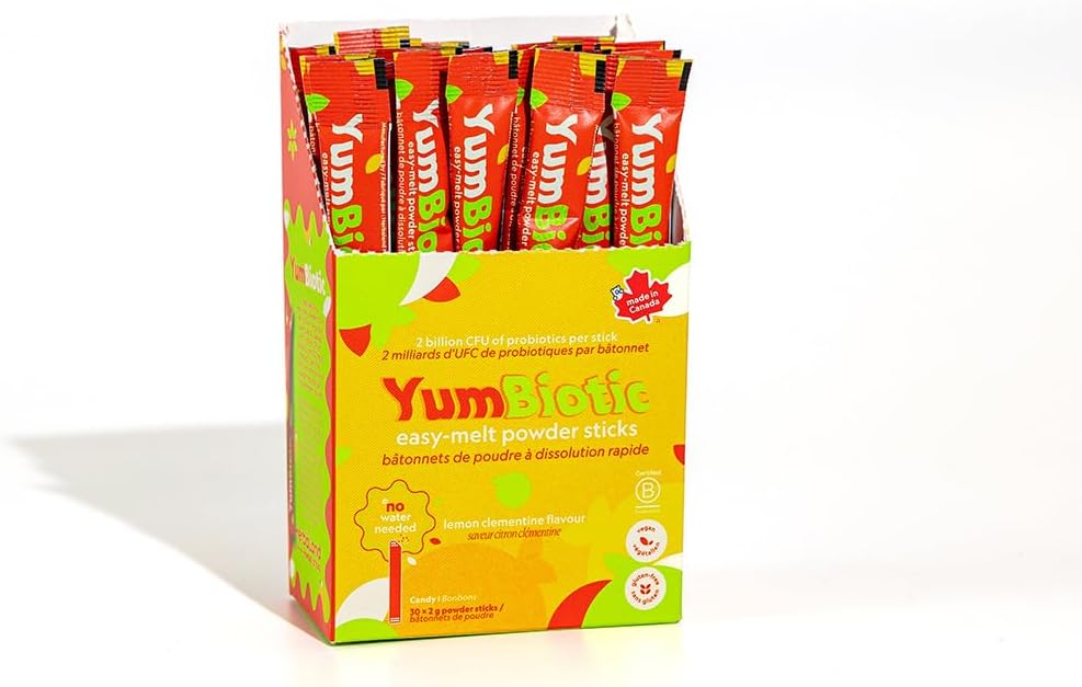 Herbaland YumBiotic Powder Stick - Vegan, 2 δισεκατομμύρια CFU προβιοτικών & 520mg πρεβιοτικών ανά Stick, Shake φράουλας, Λεμονάδα Κλημεντίνη (1 x Λεμόνι Clementine Yumbiotic Box, Λεμόνι Clementine)