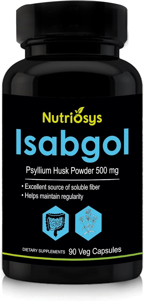 Isabgol Psyllium Husk 500mg συμπλήρωμα, εξαιρετική πηγή διαλυτών ινών, 90 κάψουλες Veg