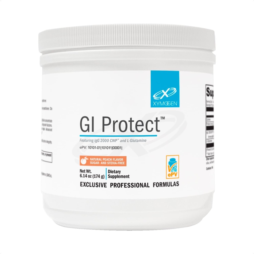 XYMOGEN GI Protect - IgG Immunoglobulin L-Glutamine Powder Supplement - Υποστηρίζει GI Lining + Gut Health, Cytokine Balance, Ανοσοποιητική Υγεία + Επισκευή ιστού, Ζάχαρη & Stevia Δωρεάν - Ροδάκινο Γεύση (6,14 oz)
