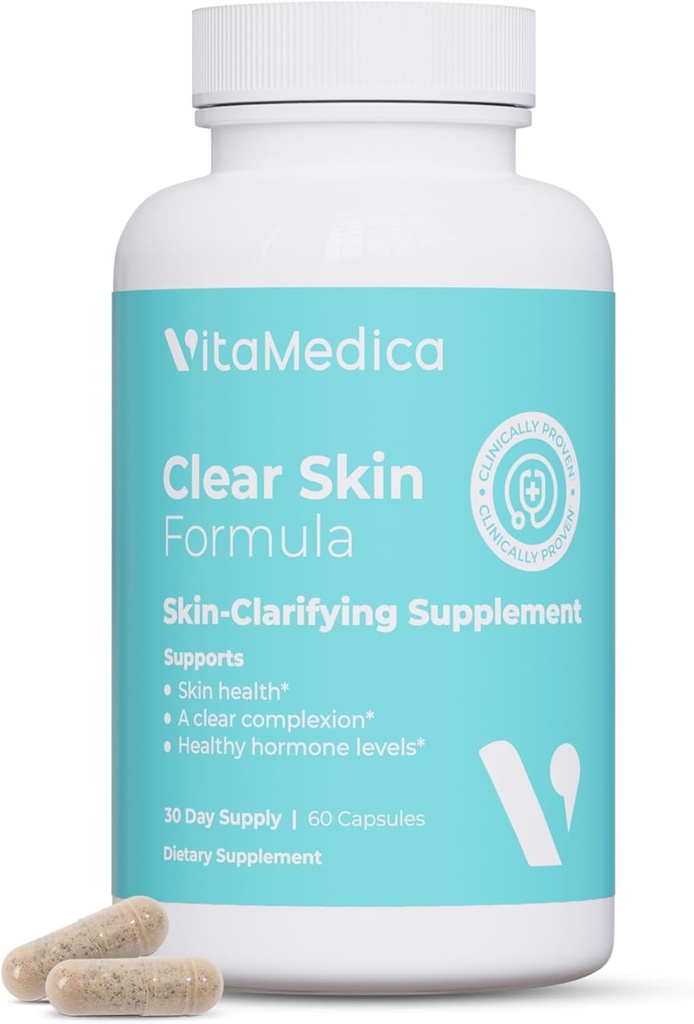 VitaMedica Clear Skin Formula | Noncystic Acne Supplement for Skin Clearing | Clear Complexion for Women and Men | Vitamins A, C, E, Selenium, Chromium ve Skin Health | 60 Count