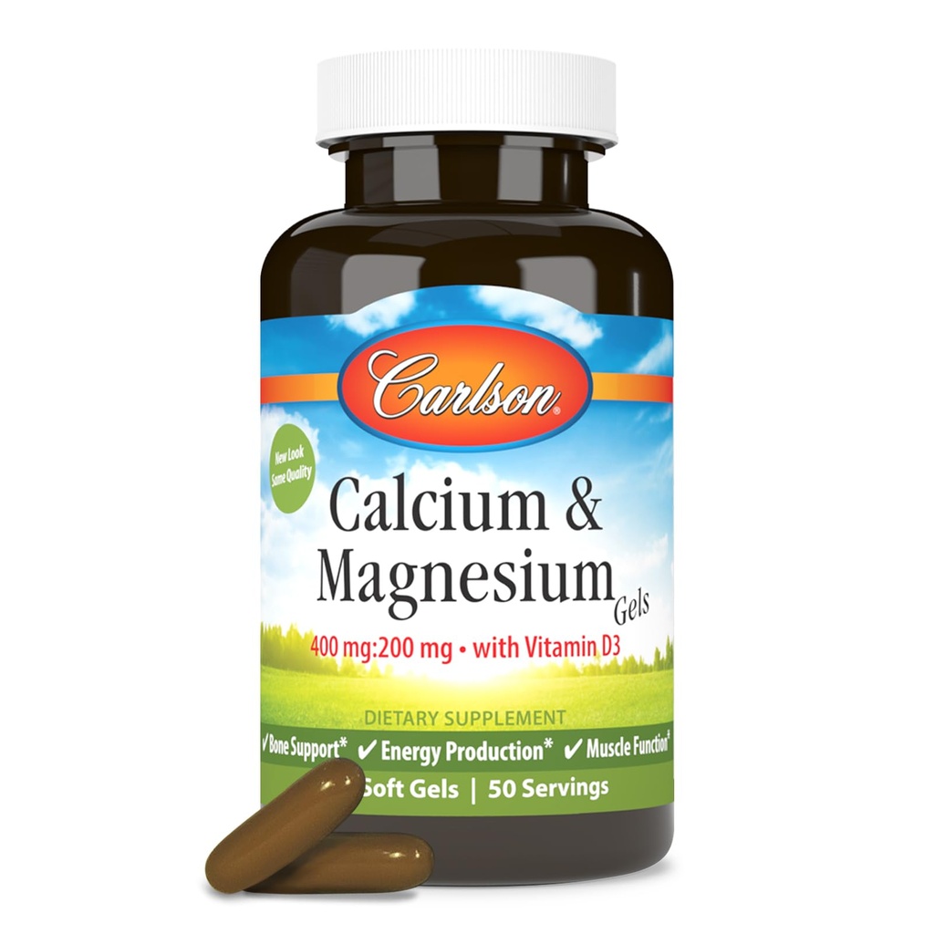 Carlson - Cal-Mag Gels, 2:1 - Magnezyum Oranları, Bone Support, Energy Production, 100 Soft jels